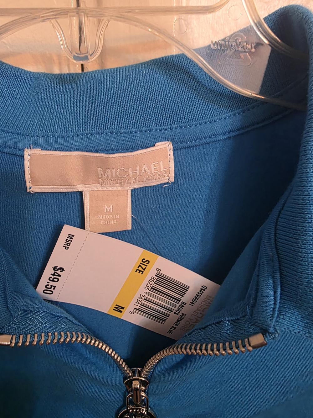 Michael Kors Teal-Blue Short-Sleeve Zip Polo Top - Picture 3 of 5
